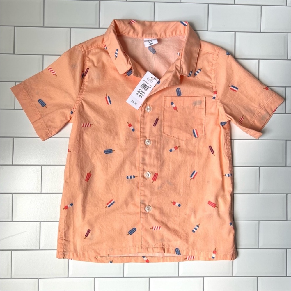 🍭🍬4 GAP NWT Boys Orange Ice Cream Popsicle Button Down Short Sleeve Shirt